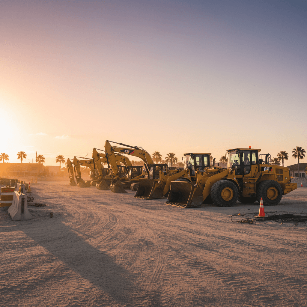Fleet of heavy equipment at a Florida job site