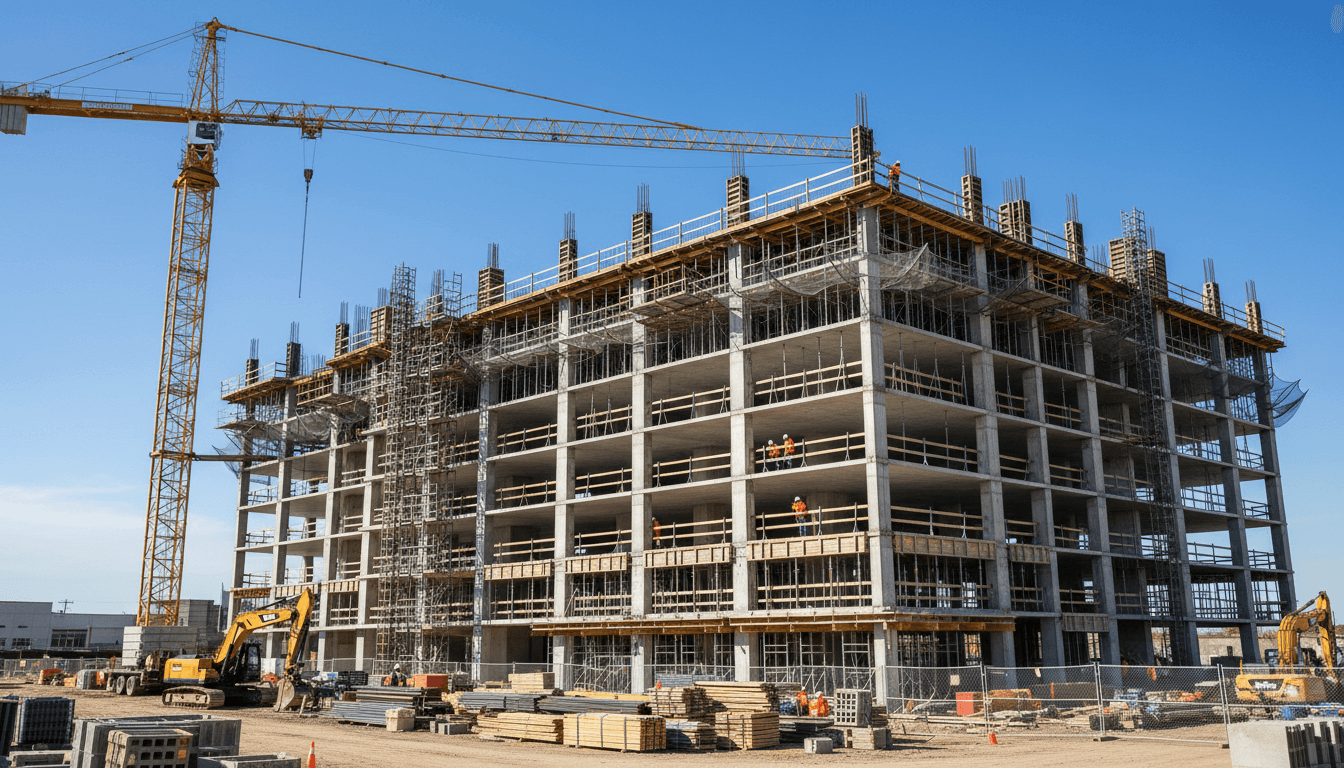 Tower crane lifting steel on a building site